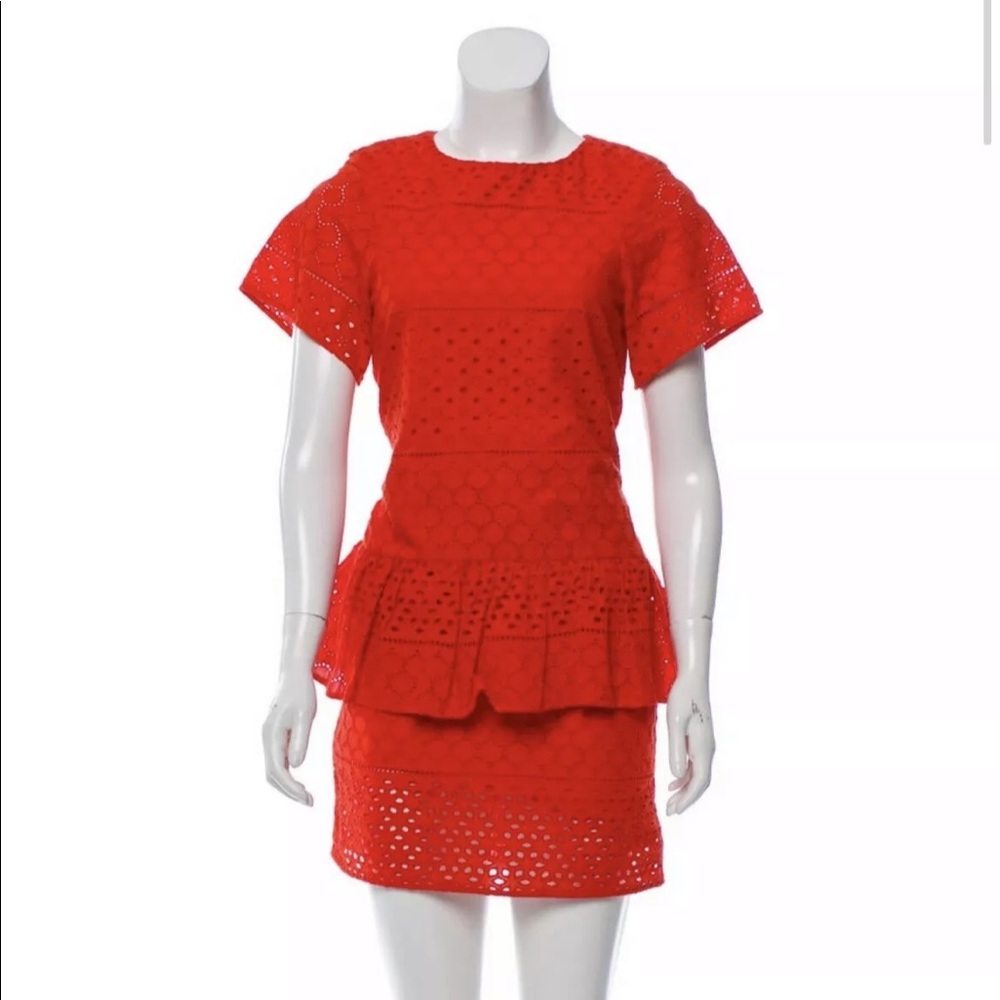 Thakoon Addition Mini Red Eyelet Lace Dress XS